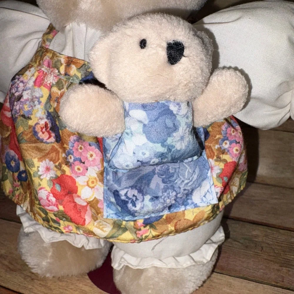 Floral Jumper Mother and Cub Plush Toy Vintage Unisex Small Cream Hallmark
